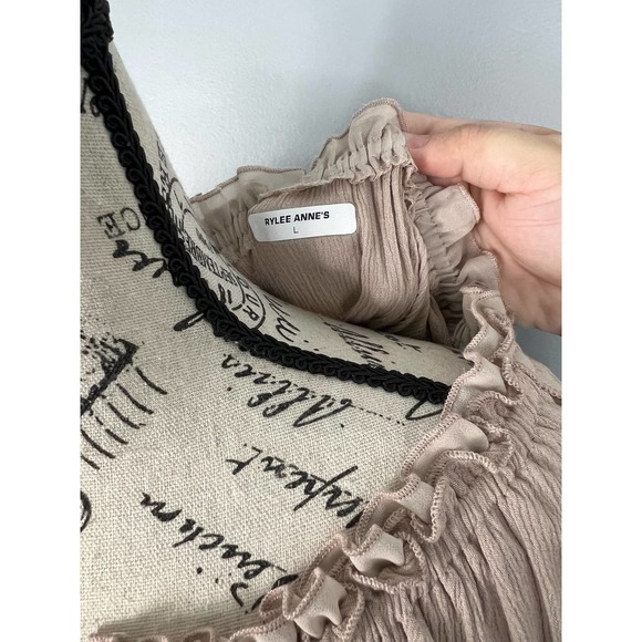 NWOT ruffle collar long sleeve tan on/ off the shoulder blouse with tie detail - Picture 3 of 11